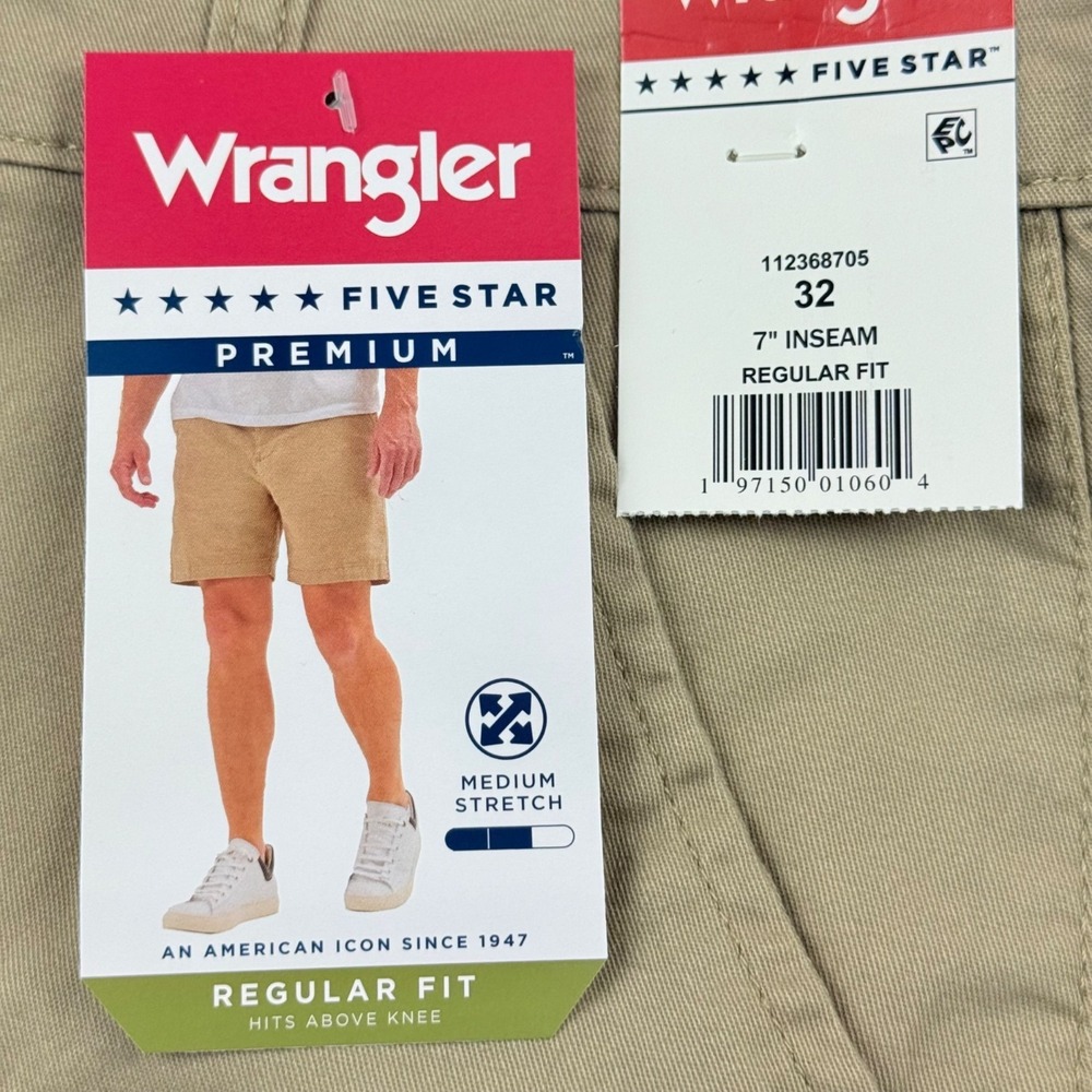 Wrangler Men's Five Star Premium Stretch Regular Fit Tan Shorts Size 32x7 NWT - Picture 10 of 11